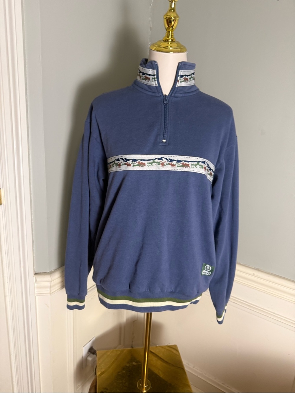 Parks Project Blue Quarter Zip Pullover Wildlife Embroidered Sweatshirt S